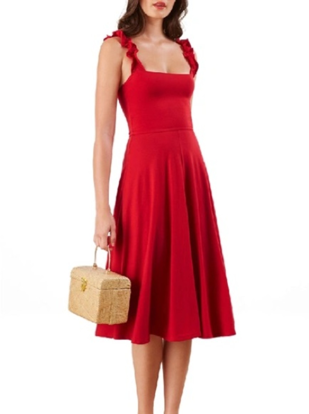 Reformation Eda Ruffle Strap Midi Dress | Size Large